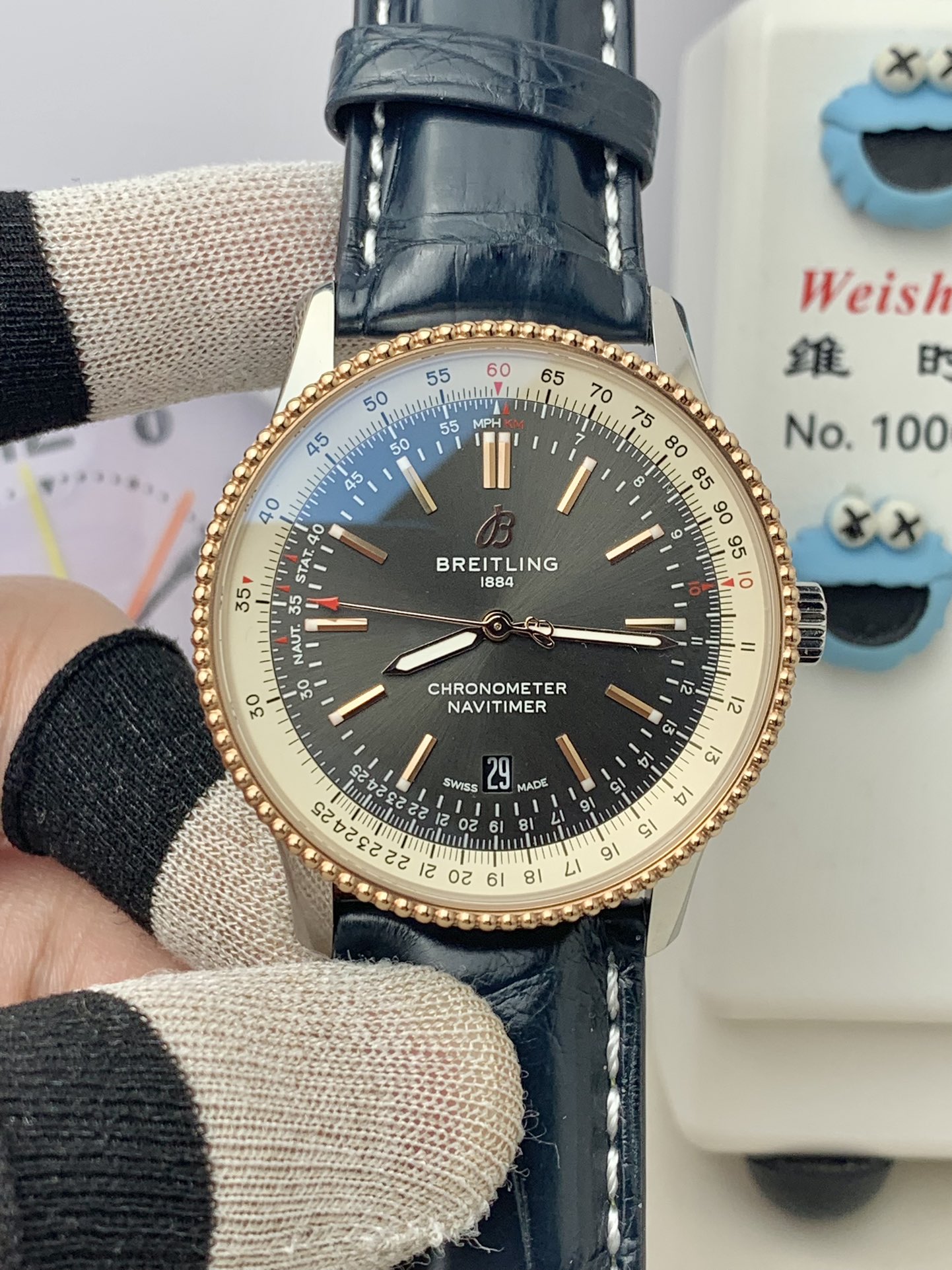 Breitling-Navitimer 1 41mm Date Stainless Steel/Rose Gold/Leather Black Dial TF A2824 Automatic