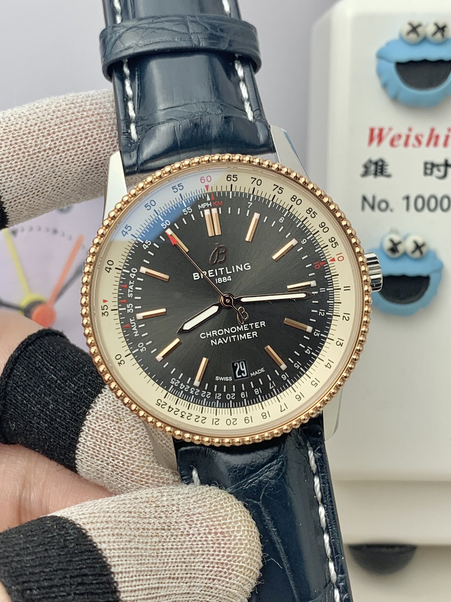 Breitling-Navitimer 1 41mm Date Stainless Steel/Rose Gold/Leather Black Dial TF A2824 Automatic - Image 3