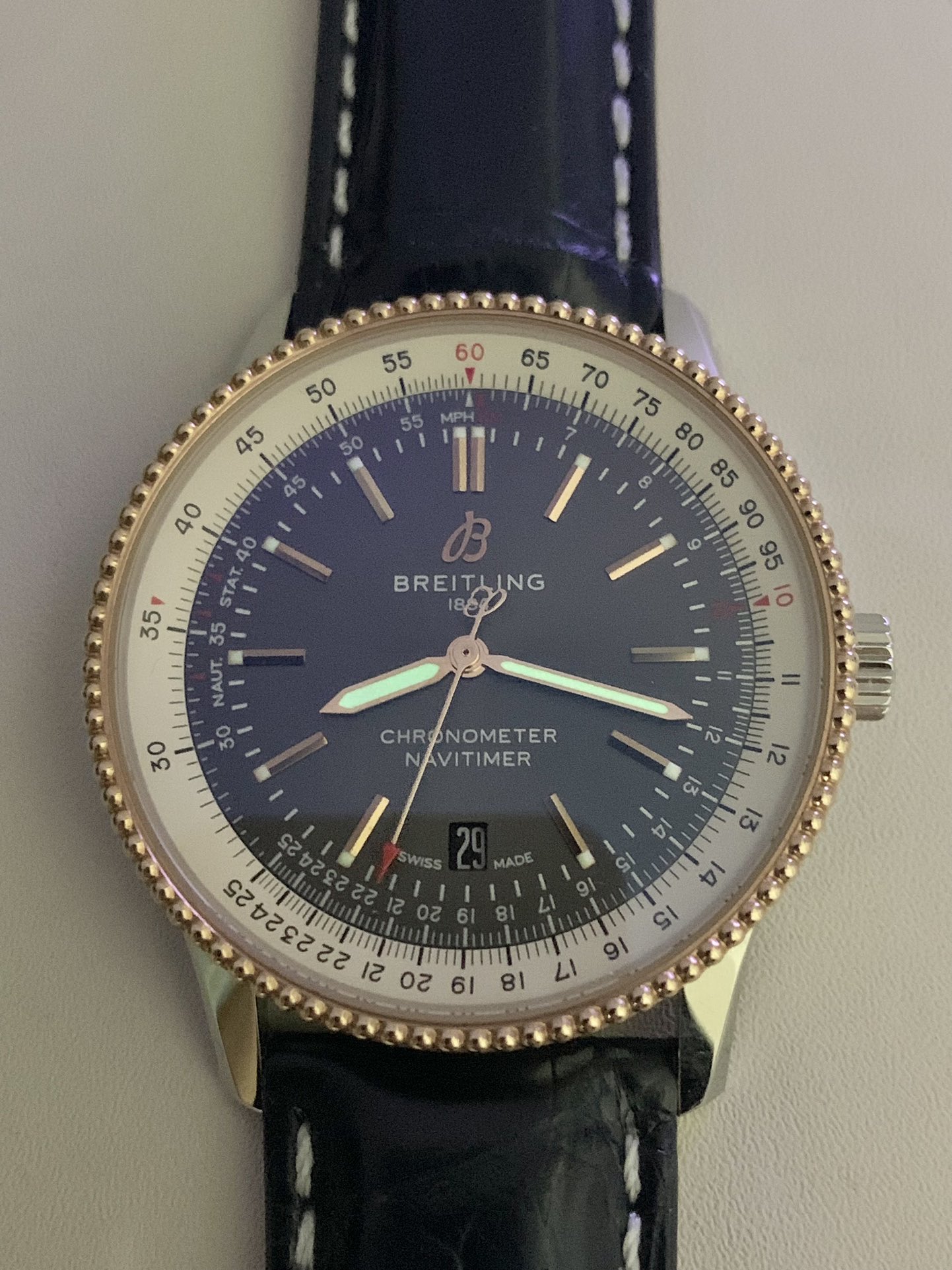 Breitling-Navitimer 1 41mm Date Stainless Steel/Rose Gold/Leather Black Dial TF A2824 Automatic - Image 10