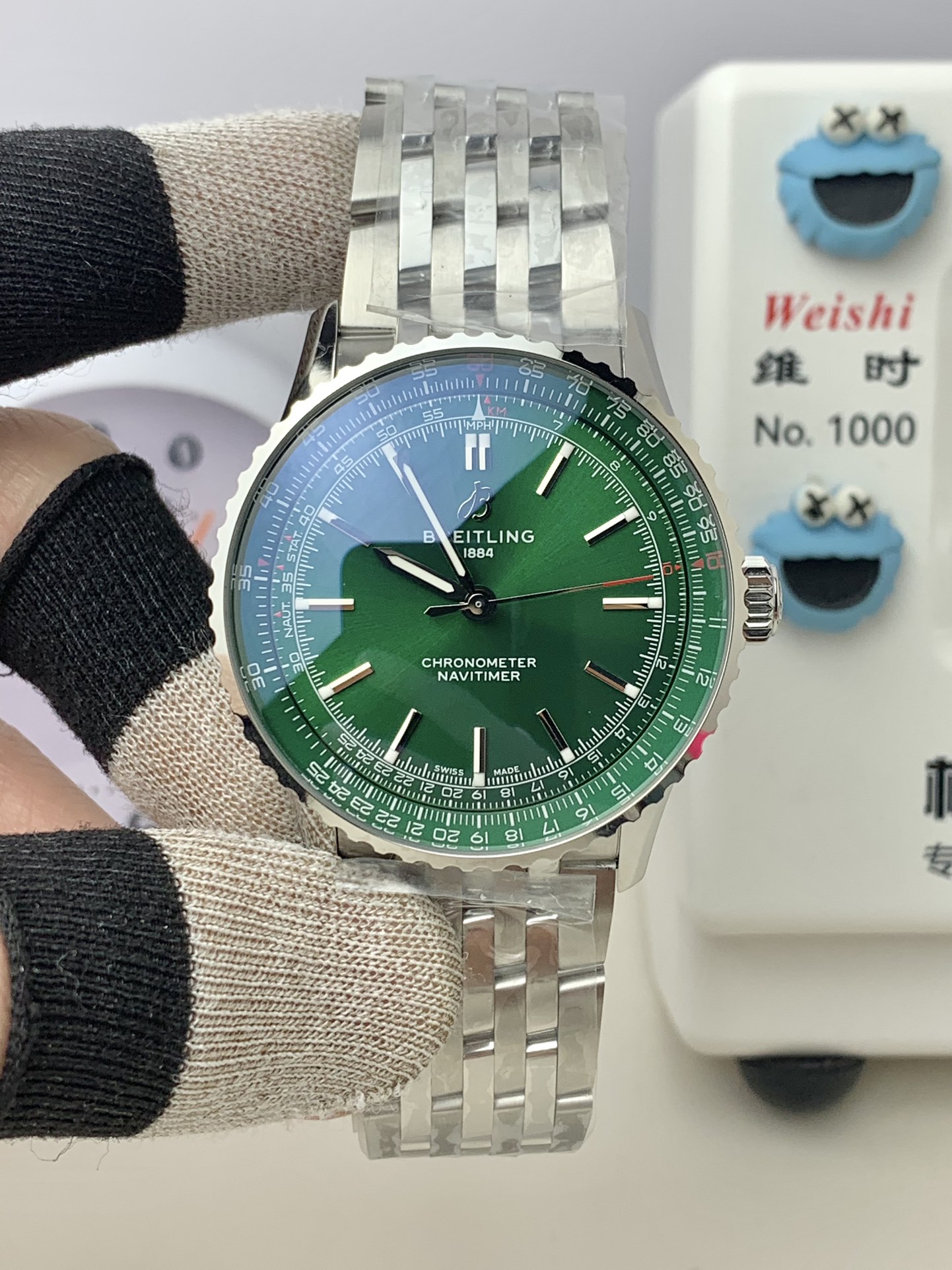 Breitling-Navitimer 1 38mm Stainless Steel/Steel Green Dial TF A2824 Automatic