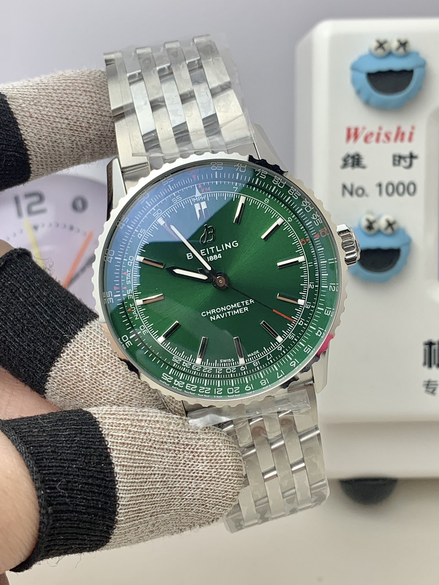 Breitling-Navitimer 1 38mm Stainless Steel/Steel Green Dial TF A2824 Automatic - Image 3