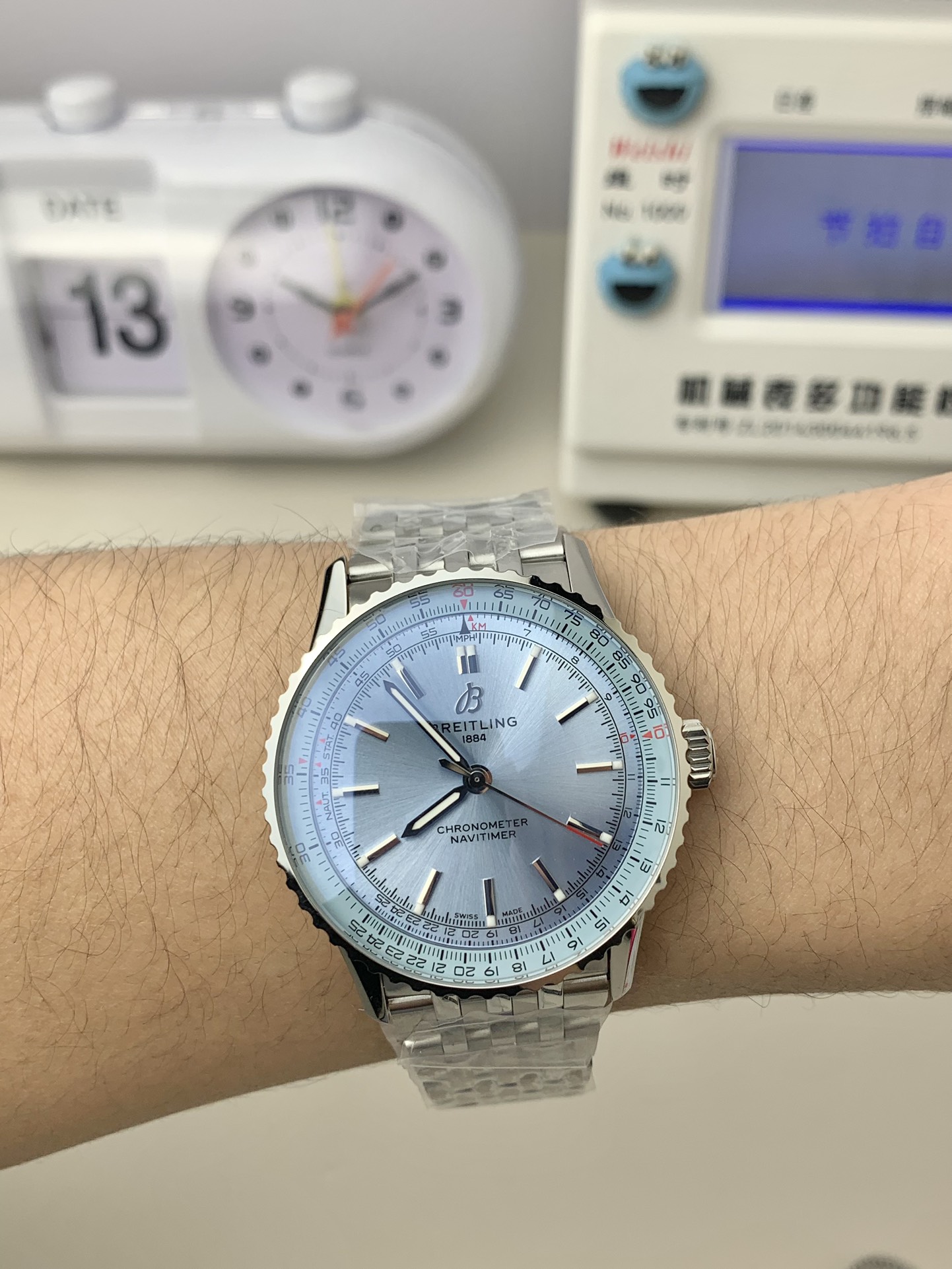 Breitling-Navitimer 1 38mm Stainless Steel/Steel Ice Blue Dial TF A2824 Automatic - Image 6