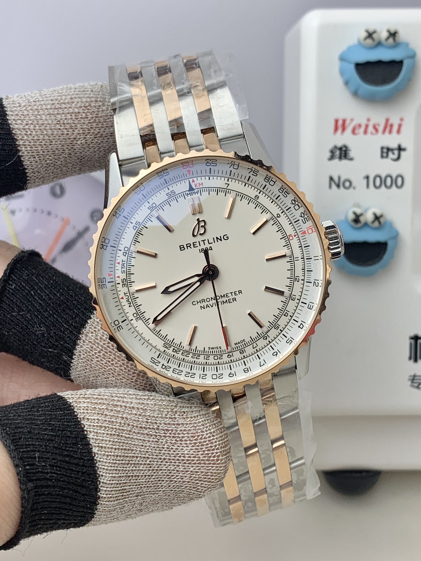 Breitling-Navitimer 1 38mm Two Tone Stainless Steel/Rose Gold White Dial TF A2824 Automatic - Image 3