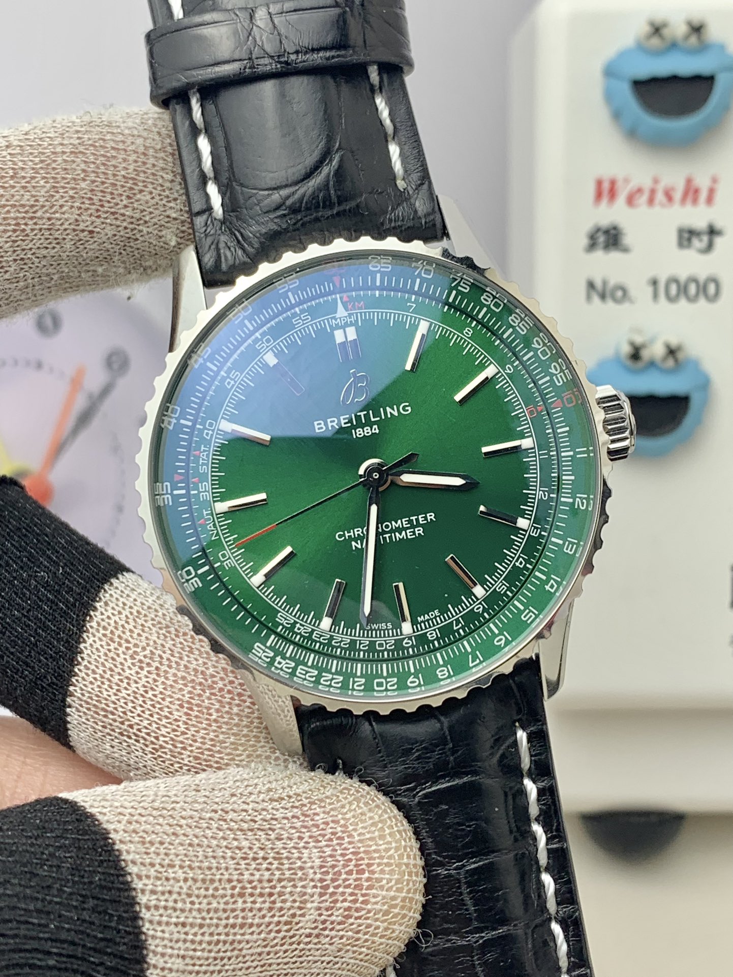Breitling-Navitimer 1 38mm Stainless Steel/Leather Green Dial TF A2824 Automatic - Image 3
