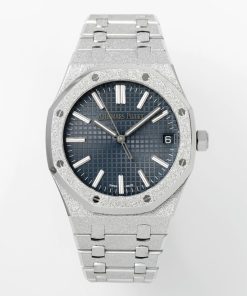 Alternative view of Audemars Piguet-Royal Oak 15510 41mm Frosted Stainless Steel/Steel Blue Dial/Stick Markers APSF A4302 Automatic