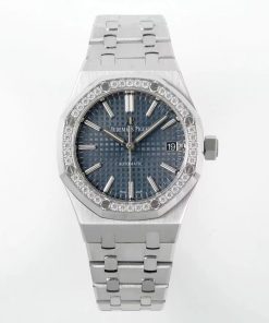 Audemars Piguet-Royal Oak 15451 37mm Diamonds Stainless Steel/Steel Blue Dial APSF SA3120 Automatic