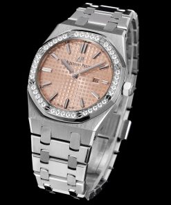 Alternative view of Audemars Piguet-Royal Oak Ladies 67651OR 33mm Diamonds tainless Steel/Steel Cream Dial TKF Swiss Cal.2713 Quartz