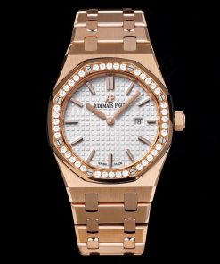 Audemars Piguet-Royal Oak Ladies 67651OR 33mm Diamonds Rose Gold/Rose Gold White Dial TKF Swiss Cal.2713 Quartz
