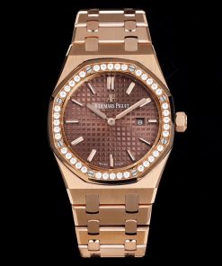 Audemars Piguet-Royal Oak Ladies 67651OR 33mm Diamonds Rose Gold/Rose Gold Brown Dial TKF Swiss Cal.2713 Quartz