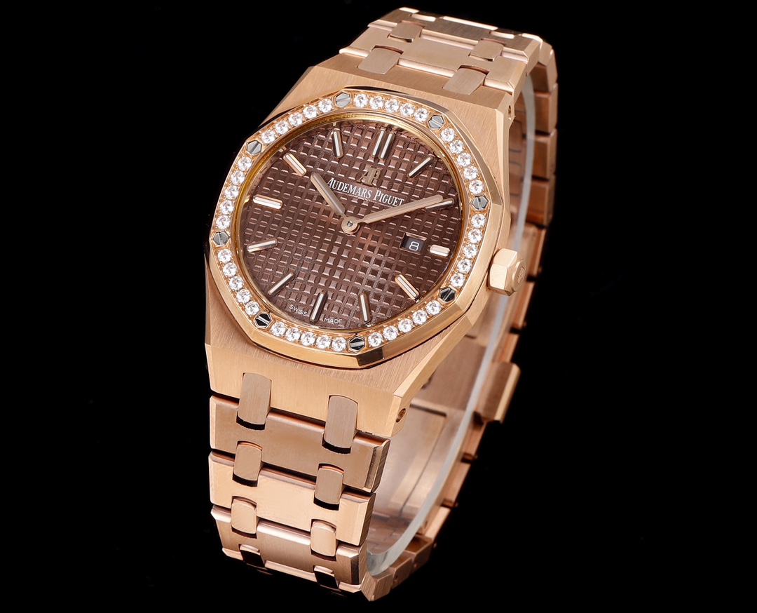 Audemars Piguet-Royal Oak Ladies 67651OR 33mm Diamonds Rose Gold/Rose Gold Cream Dial TKF Swiss Cal.2713 Quartz - Image 2
