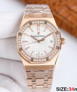 Audemars Piguet-Royal Oak Ladies 77351 34mm Diamonds Rose Gold/Rose Gold White Dial BF A5800 Automatic