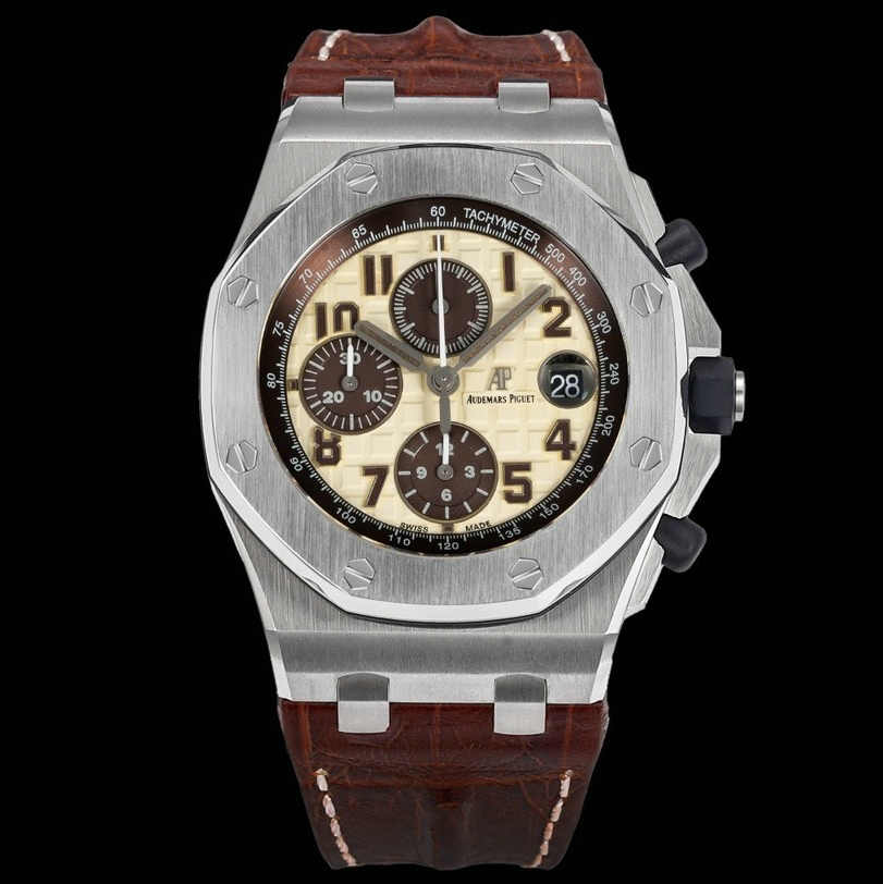 Audemars Piguet-Royal Oak Offshore 26470ST Chronograph 42mm Stainless Steel/Leather Cream/Brown Dials TKF A7750 Automatic