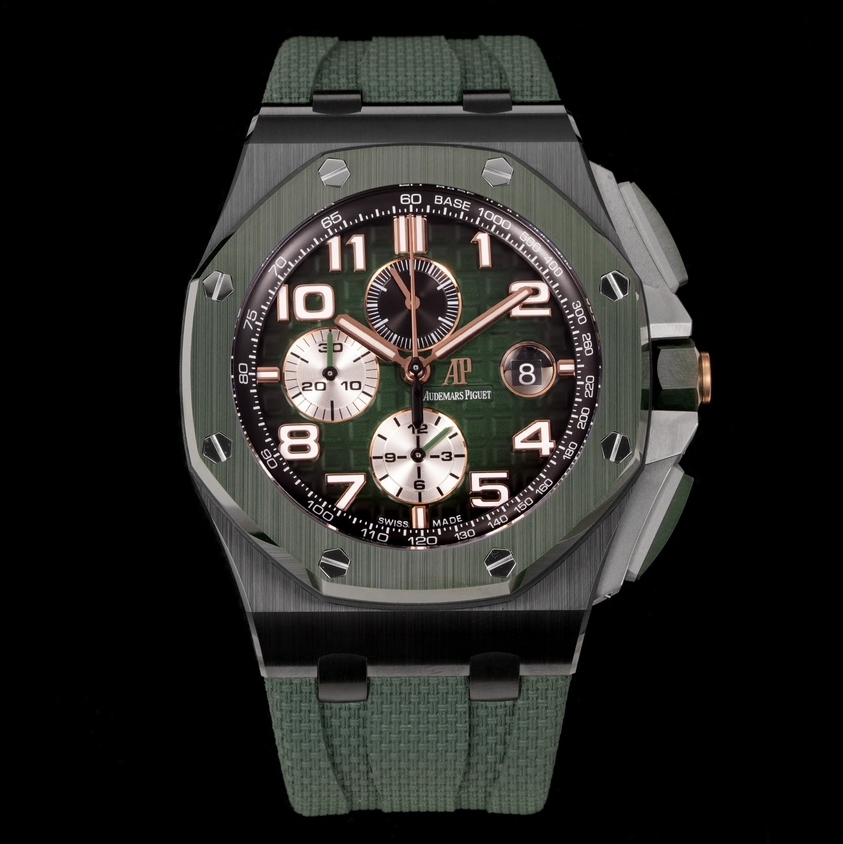Audemars Piguet-Royal Oak Offshore 26400 Chronograph 44mm DLC/Rubber Olive/Silver Dials TKF A7750 Automatic