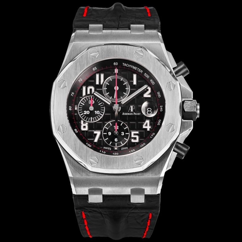 Audemars Piguet-Royal Oak Offshore 26470ST Chronograph 42mm Stainless Steel/Leather Black Dials TKF A7750 Automatic