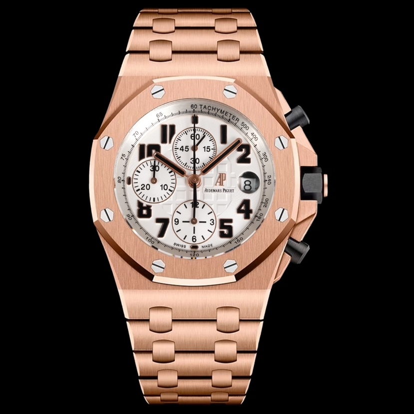 Audemars Piguet-Royal Oak Offshore 26470OR Chronograph 42mm Rose Gold White/White Dials TKF A7750 Automatic
