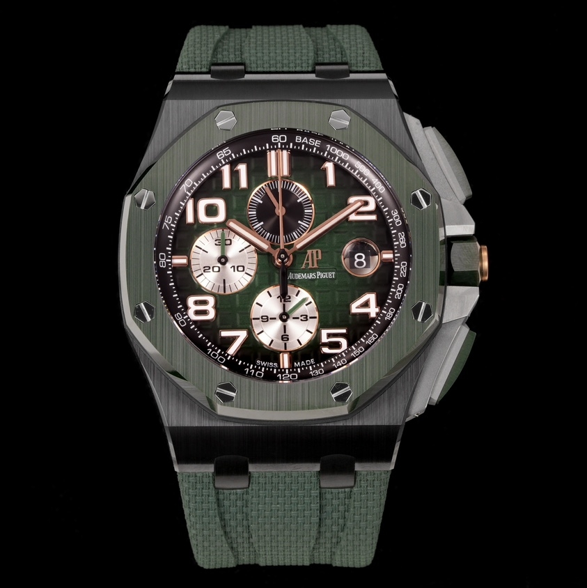 Audemars Piguet-Royal Oak Offshore 26400 Chronograph 44mm DLC/Rubber Olive(Green) Dial TKF A7750 Automatic