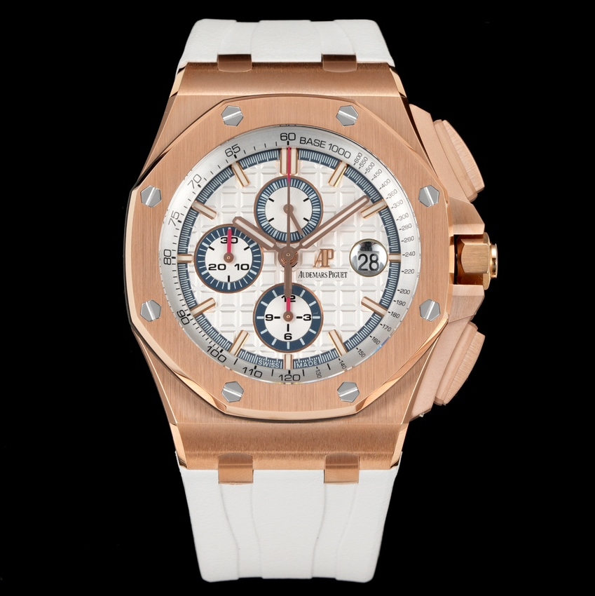 Audemars Piguet-Royal Oak Offshore 26400 Chronograph 44mm Rose Gold/Rubber White Dial TKF A7750 Automatic