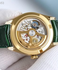 Alternative view of Rolex-1908 Perpetual 39mm Yellow Gold/Leather Gold Dial R+F Cal.7140 Automatic