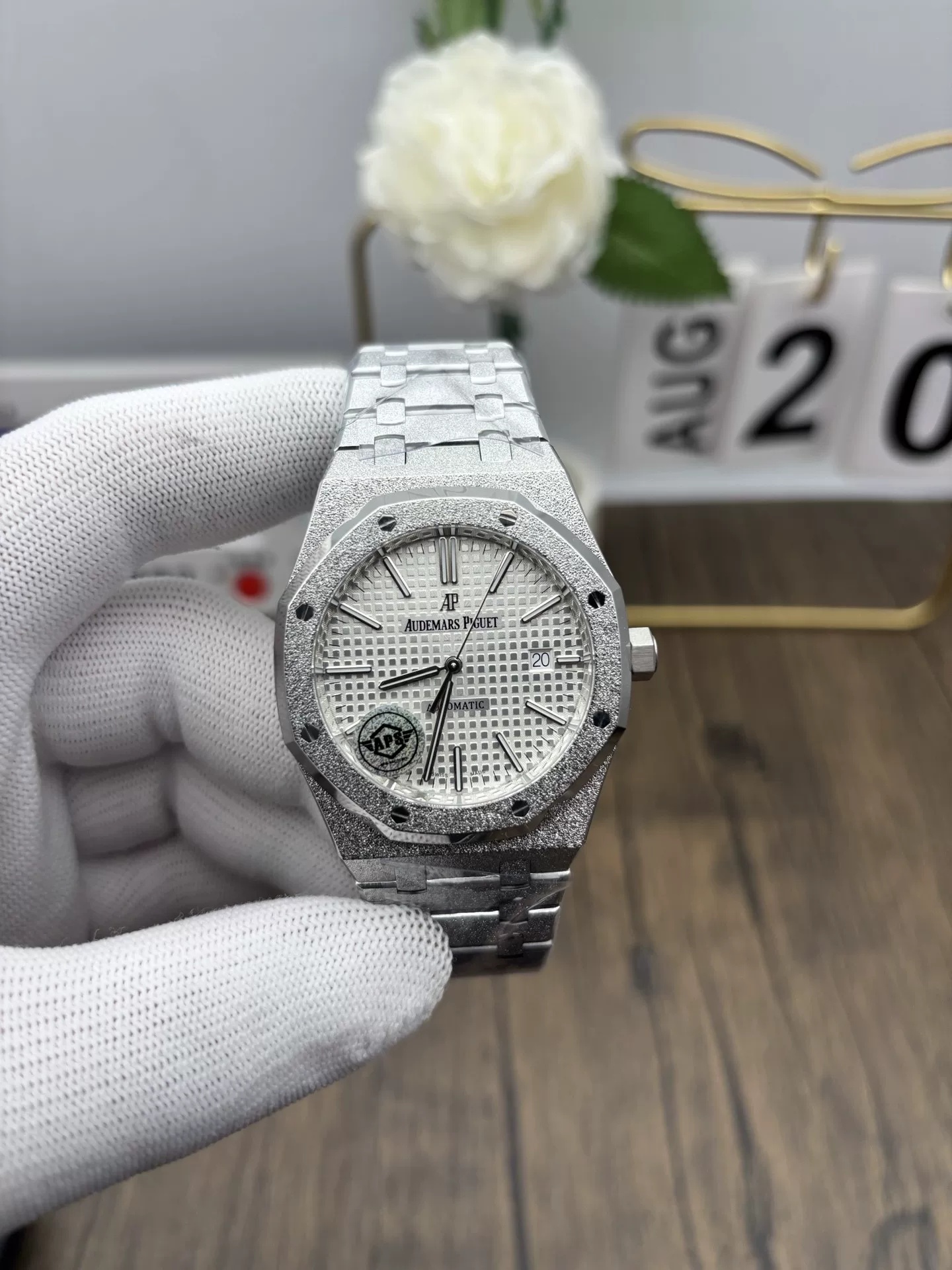 Audemars Piguet-Royal Oak 15510 41mm Frosted Stainless Steel/Steel White Dial/Stick Markers APSF A4302 Automatic - Image 11