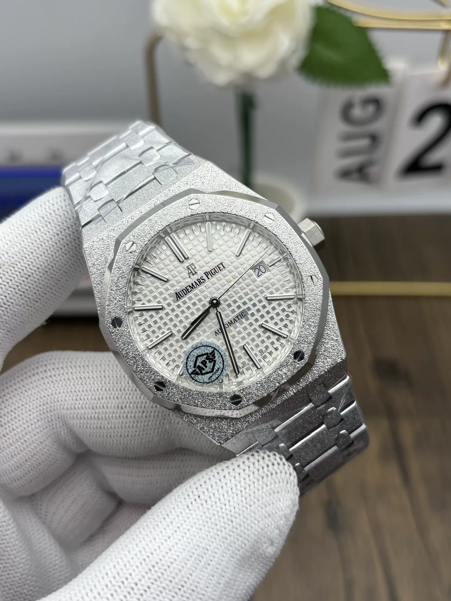 Audemars Piguet-Royal Oak 15510 41mm Frosted Stainless Steel/Steel White Dial/Stick Markers APSF A4302 Automatic - Image 12
