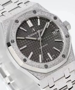 Alternative view of Audemars Piguet-Royal Oak 15454 37mm Frosted Stainless Steel/Steel Grey Dial APSF SA3120 Automatic