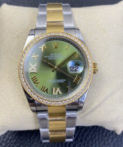 Rolex-Datejust 116243 36mm Oyster Diamonds Yellow Gold/Steel Green Dial Roman Markers EWF VR3235 Automatic