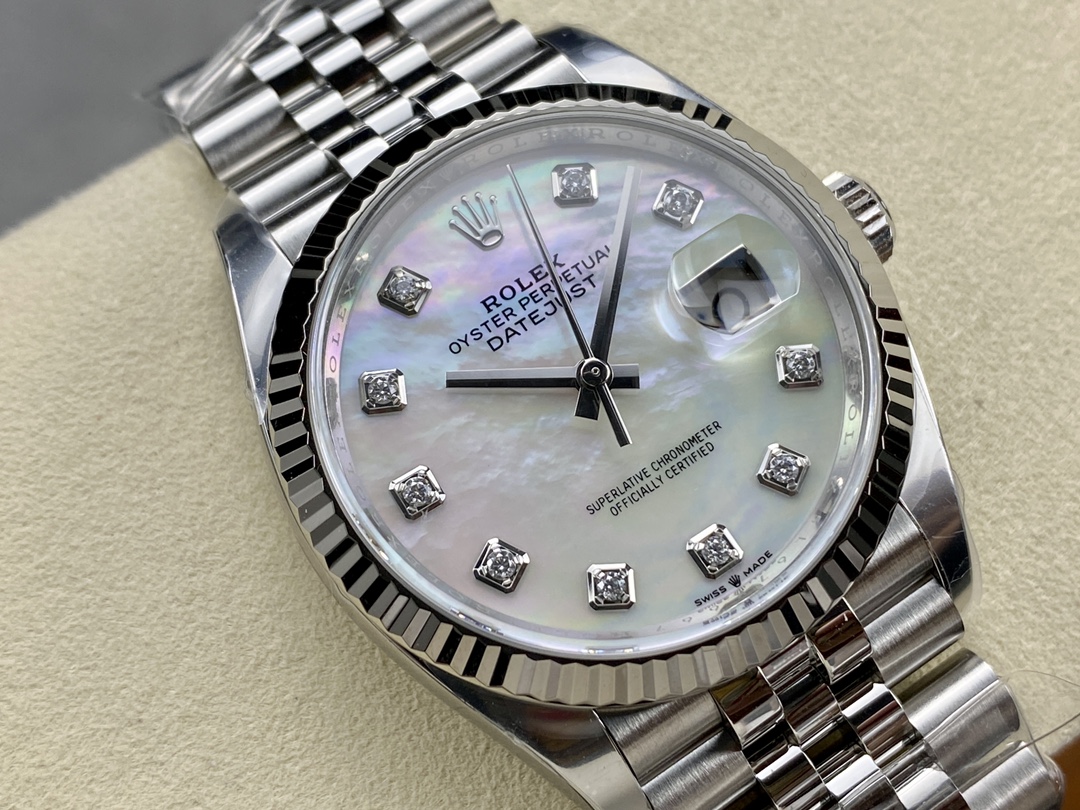 Rolex-Datejust 126234 36mm Jubilee Stainless Steel/Steel Mother-Of-Pearl Dial Diamonds Markers Clean DD3235 Automatic - Image 2