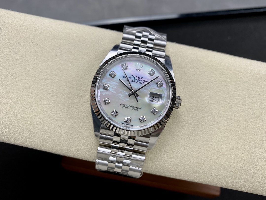Rolex-Datejust 126234 36mm Jubilee Stainless Steel/Steel Mother-Of-Pearl Dial Diamonds Markers Clean DD3235 Automatic - Image 4