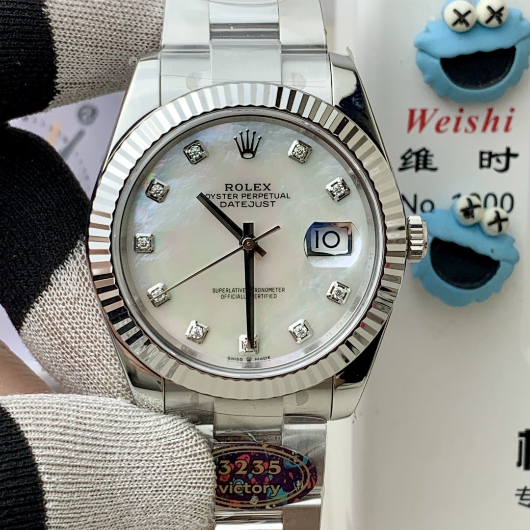 Rolex-Datejust 126334 41mm Jubilee Stainless Steel/Steel Mother-Of-Pearl Dial Diamonds Markers VF DD3235 Automatic