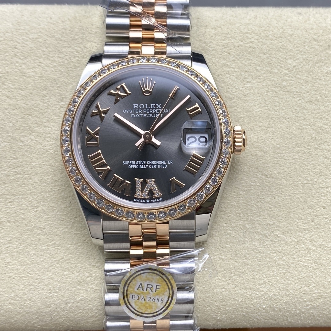 Rolex-Datejust 126281 Ladies 31mm Jubilee Diamonds Stainless Steel/Rose Gold Grey Rhodium Dial Roman Markers ARF ETA2688 Automatic