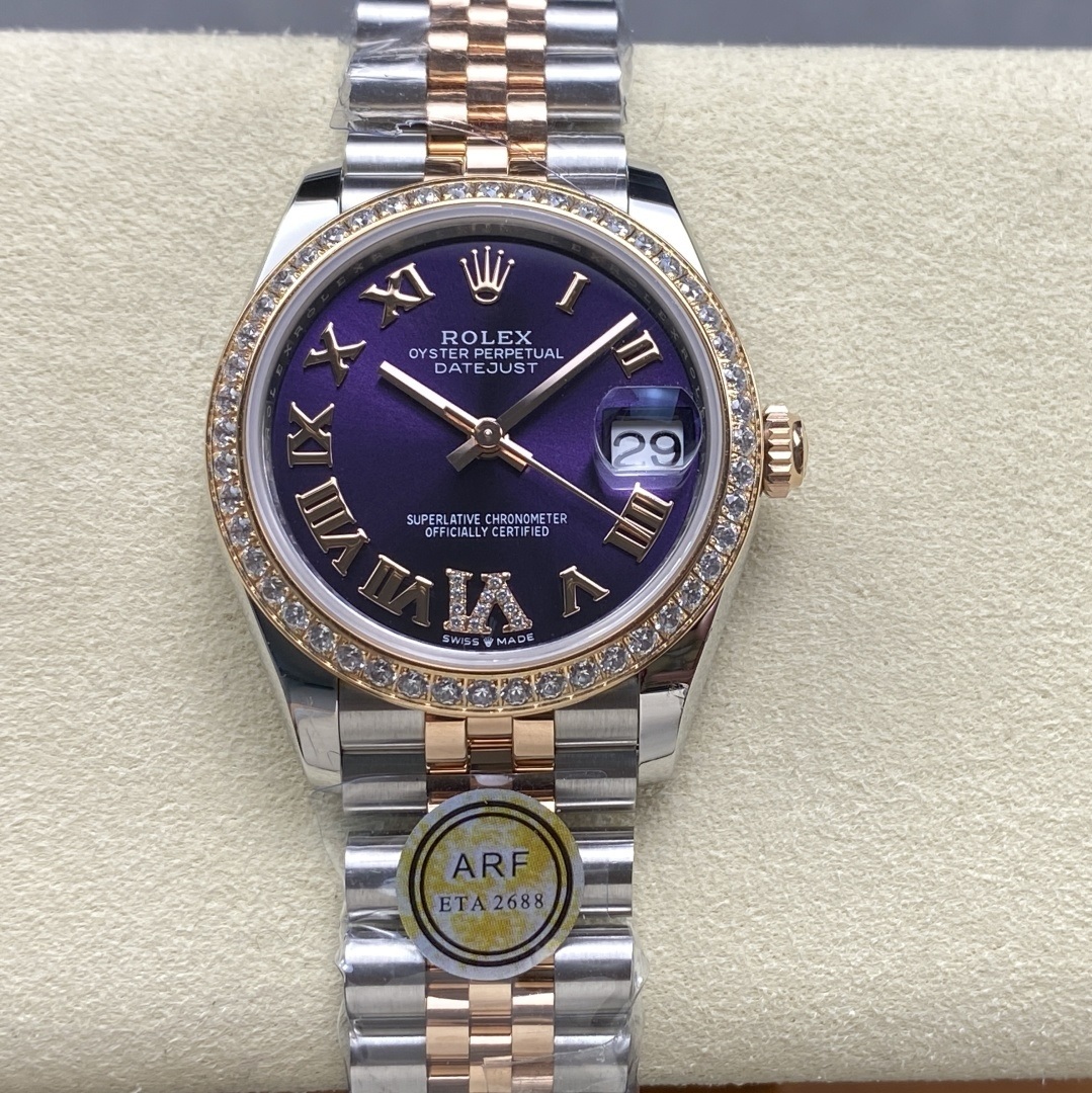 Rolex-Datejust 278381 Ladies 31mm Jubilee Diamonds Stainless Steel/Rose Gold Purple Dial Roman Markers ARF ETA2688 Automatic