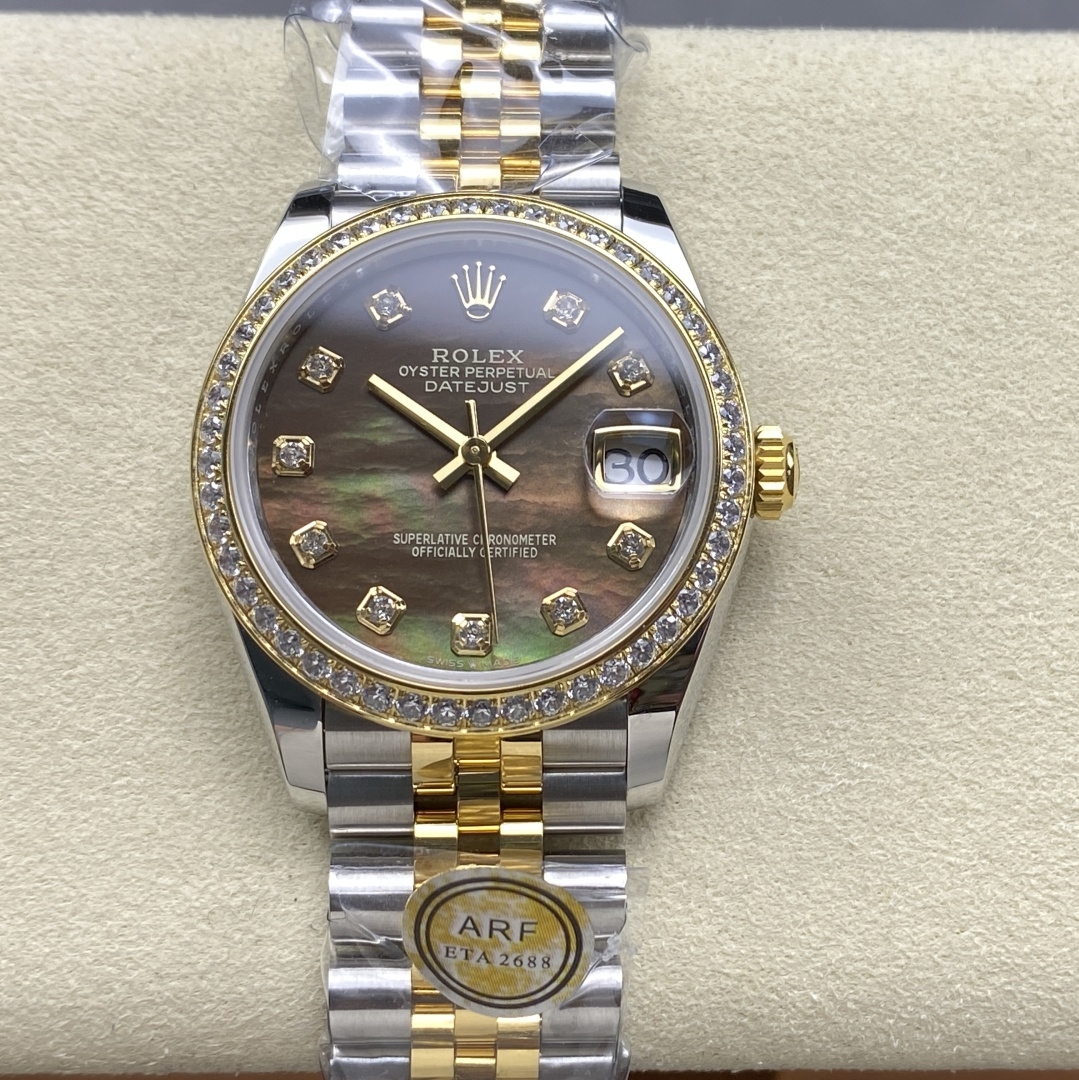 Rolex-Datejust 278383 Ladies 31mm Jubilee Diamonds Stainless Steel/Yellow Gold Black Mother-Of-Pearl Dial Diamonds Markers ARF ETA2688 Automatic