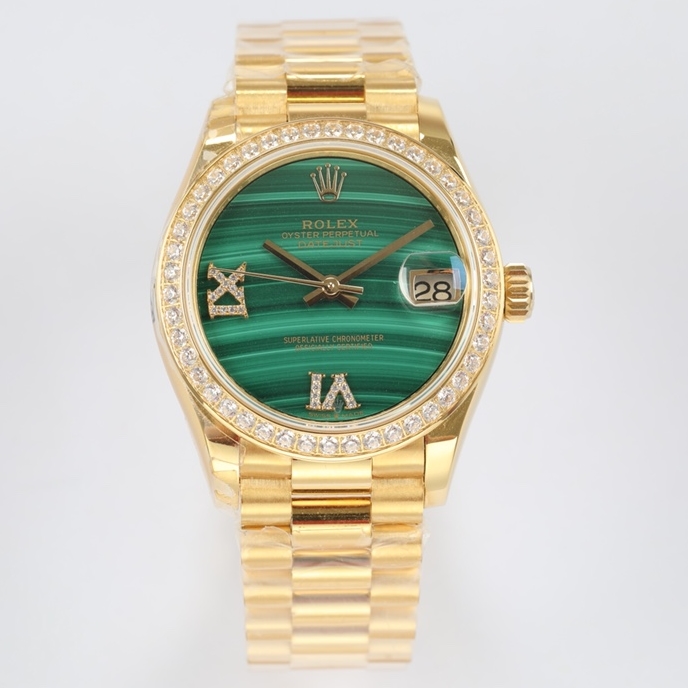 Rolex-Datejust 278288 Ladies 31mm Oyster Diamonds Yellow Gold/Yellow Gold Malachite Dial Roman Diamonds Markers EWF A2236 Automatic