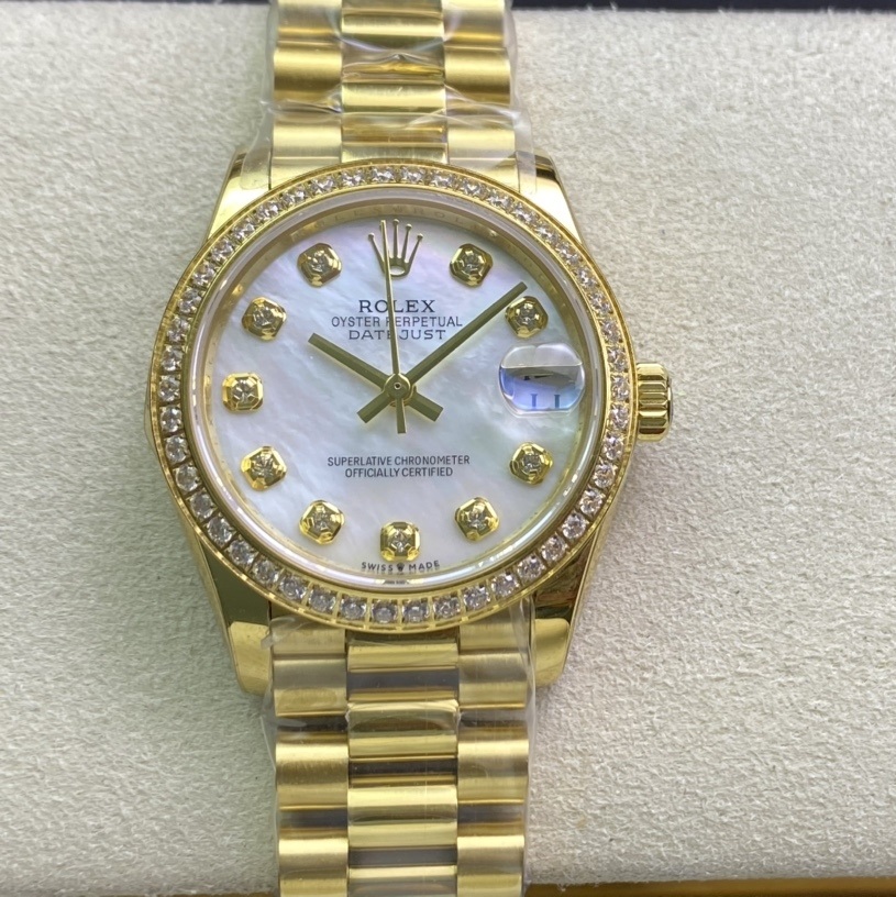 Rolex-Datejust 278288 Ladies 31mm Oyster Diamonds Yellow Gold Mother-Of-Pearl Dial Diamonds Markers WF A2236 Automatic