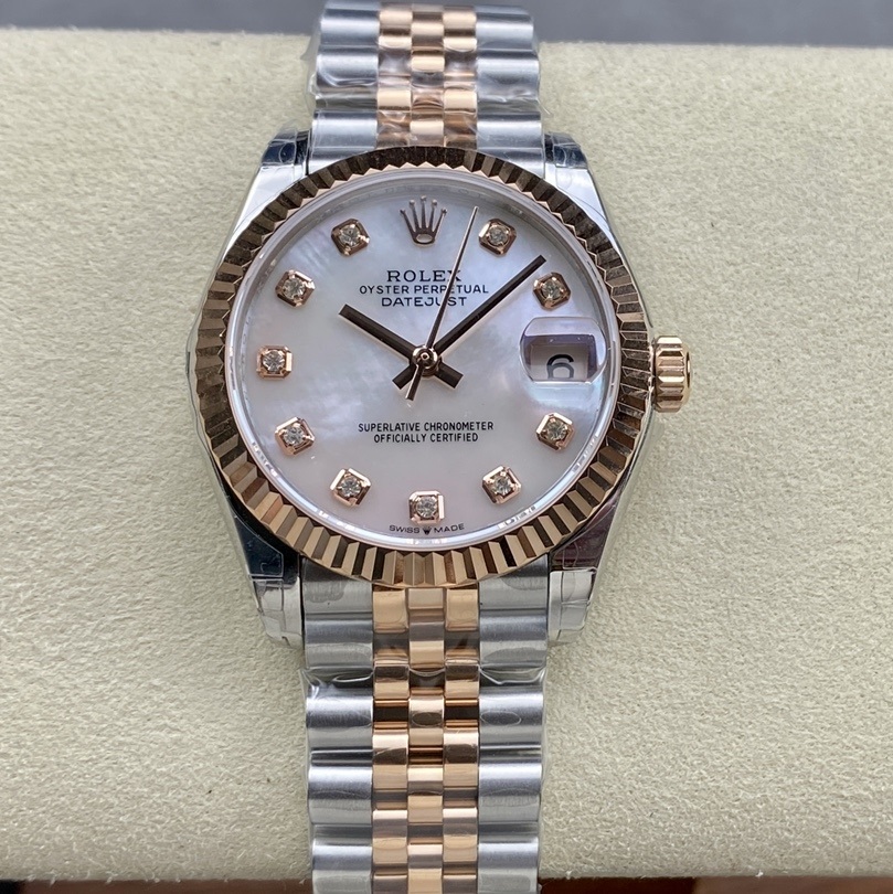 Rolex-Datejust 278271 Ladies 31mm Jubilee Stainlesss Steel/Rose Gold Mother-Of-Pearl Dial Diamonds Markers GSF A2236 Automatic