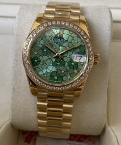 Rolex-Datejust 278288 Ladies 31mm Oyster Diamonds Yellow Gold Olive Green Floral Dial A+F A2236 Automatic