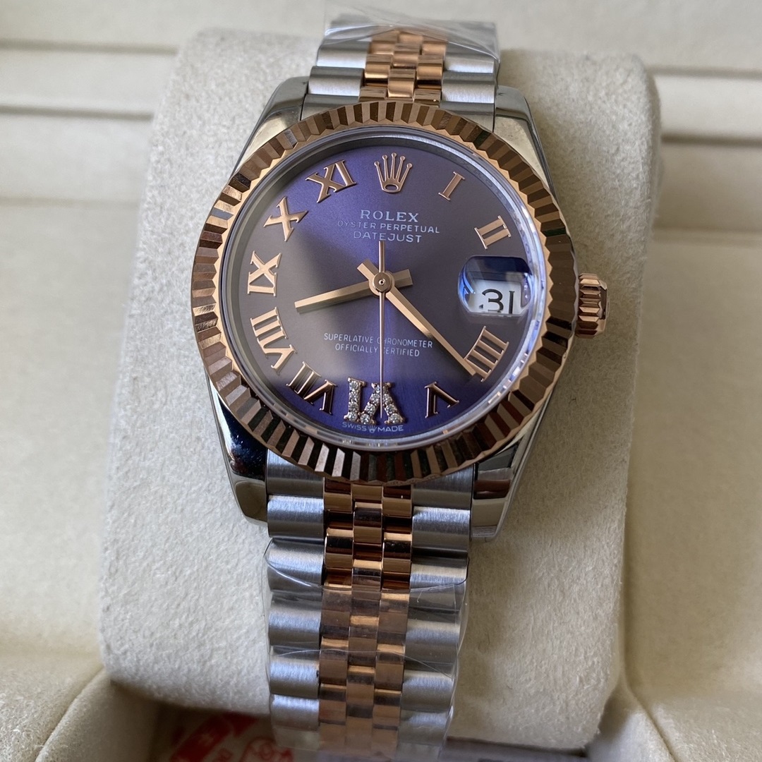 Rolex-Datejust 278271 Ladies 31mm Jubilee Stainless Steel/Rose Gold Aubergine Purple Dial Roman Markers A+F A2236 Automatic
