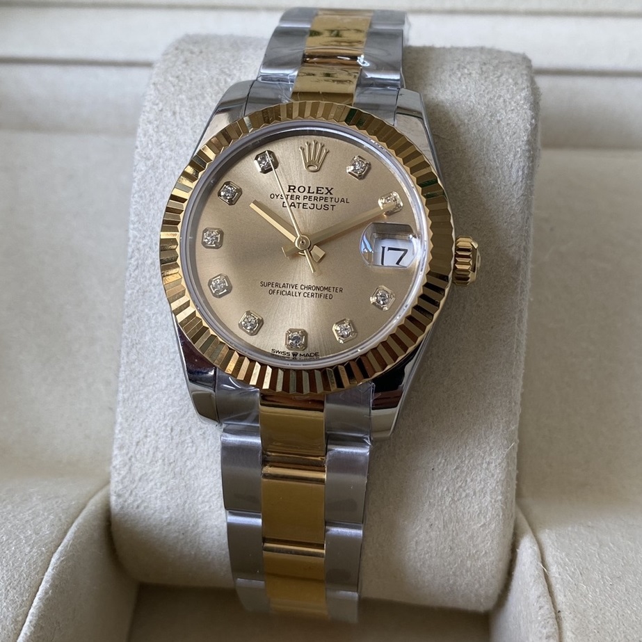 Rolex-Datejust 278273 Ladies 31mm Oyster Stainless Steel/Yellow Gold Champagne(Gold) Dial Diamonds Markers A+F A2236 Automatic