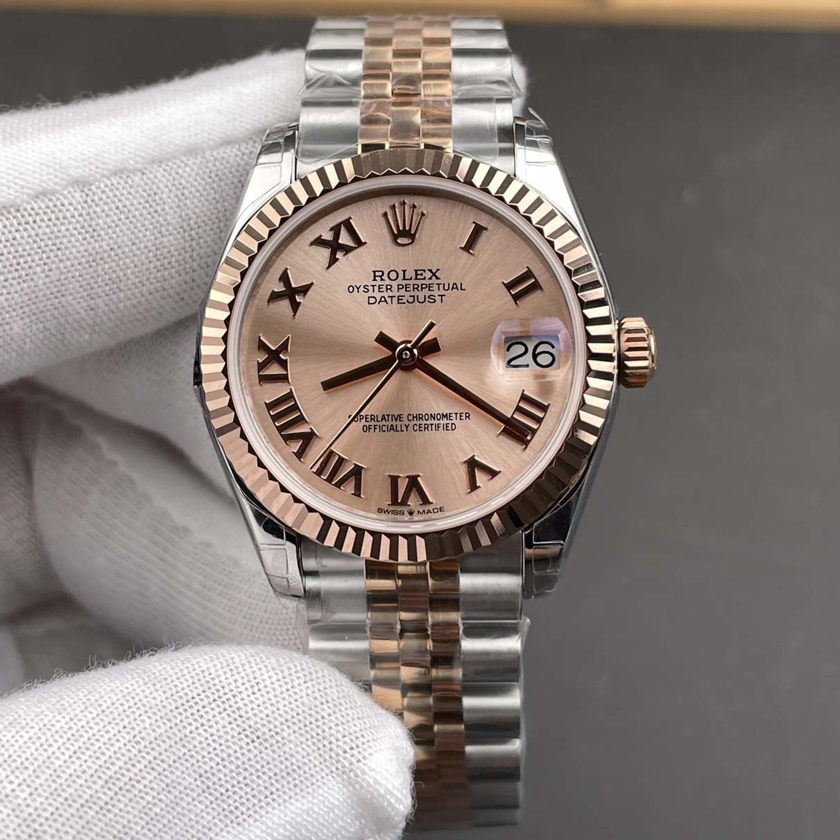 Rolex-Datejust 278271 Ladies 31mm Jubilee Stainlesss Steel/Rose Gold Sundust(Pink) Dial Roman Markers GSF A2236 Automatic