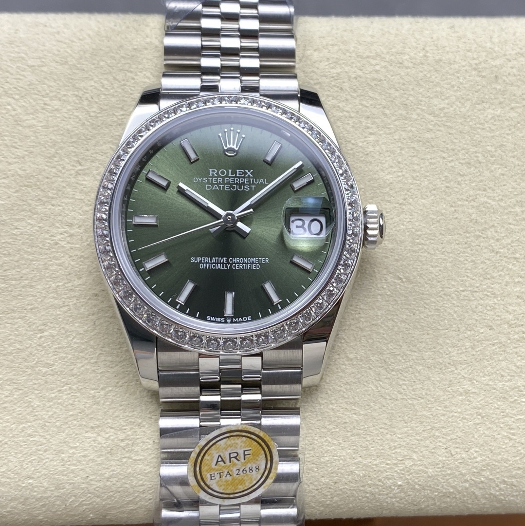 Rolex-Datejust 278384 Ladies 31mm Diamonds Jubilee Stainless Steel/Steel Mint Green Dial Stick Markers ARF A2236 Automatic
