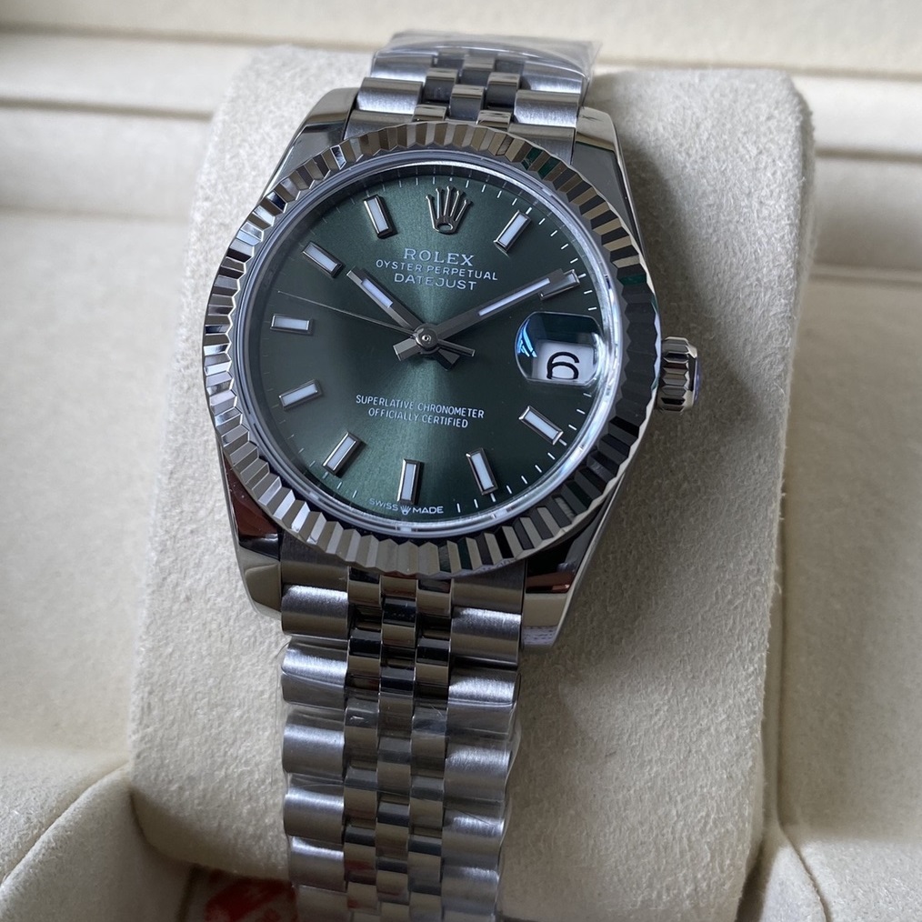 Rolex-Datejust 278274 Ladies 31mm Jubilee Stainless Steel/Steel Mint Green Dial Stick Markers A+F A2236 Automatic