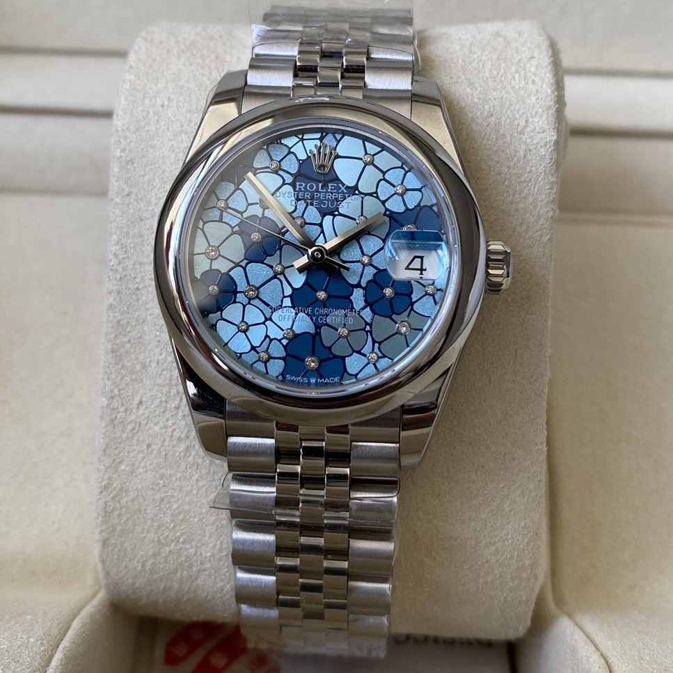 Rolex-Datejust 278240 Ladies 31mm Jubilee Stainless Steel/Steel Blue Floral Motif Dial A+F A2236 Automatic