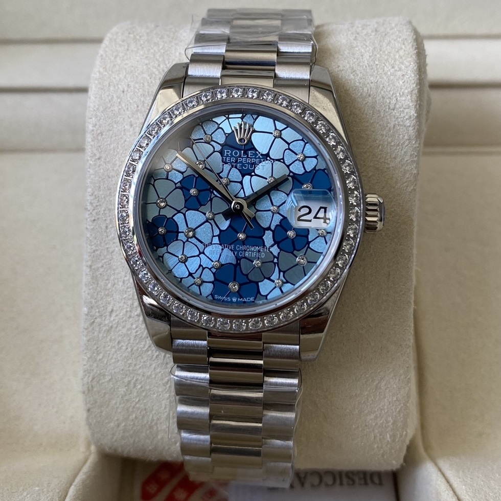 Rolex-Datejust 278384 Ladies 31mm Oyster Diamonds Stainless Steel/Steel Blue Floral Motif Dial A+F A2236 Automatic