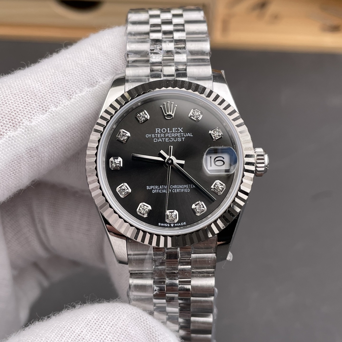 Rolex-Datejust 278274 Ladies 31mm Jubilee Stainless Steel/Steel Dark Grey Dial Diamonds Markers A+F A2236 Automatic
