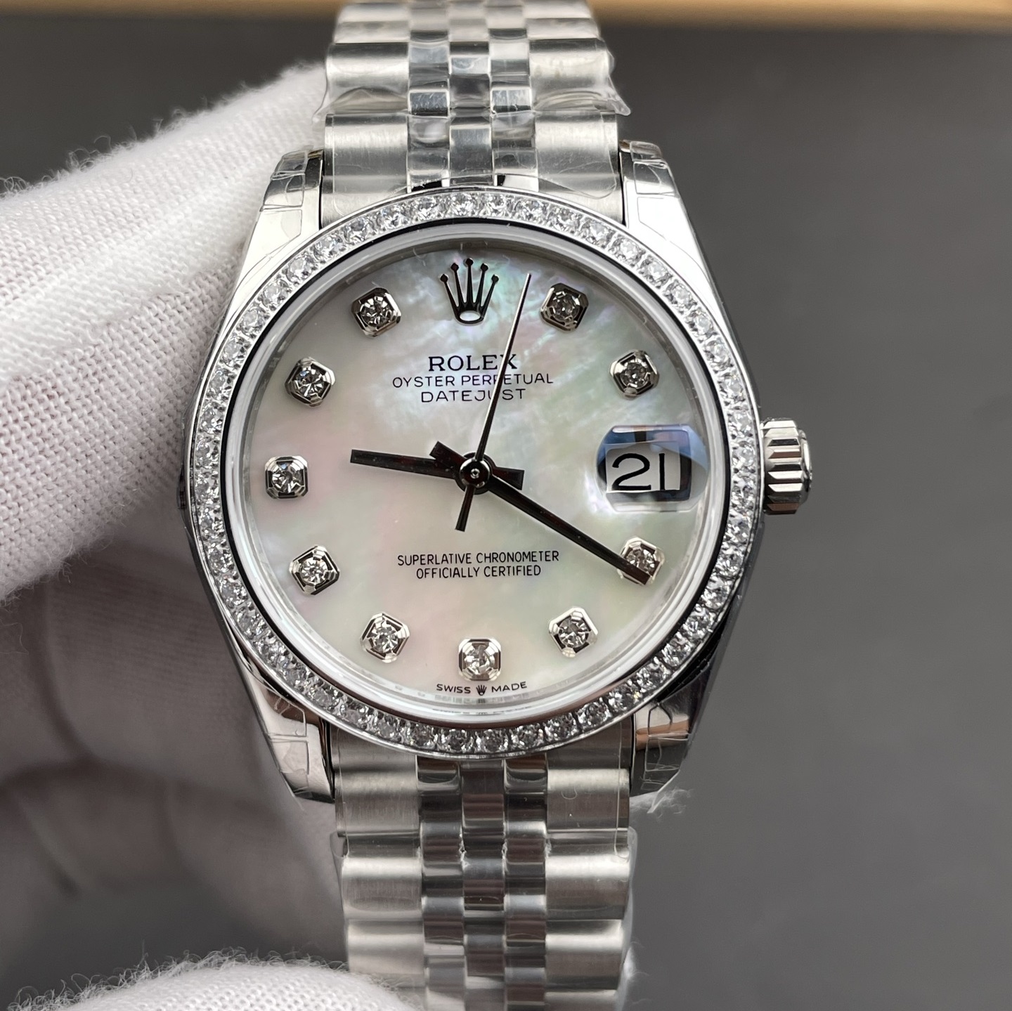 Rolex-Datejust 278274 Ladies 31mm Jubilee Stainless Steel/Steel Mother-Of-Pearl Dial Diamonds Markers A+F A2236 Automatic