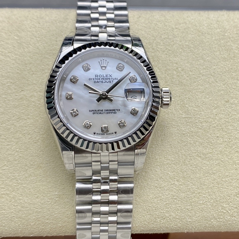 Rolex-Datejust 279174 Ladies 28mm Jubilee Stainless Steel/Steel Mother-Of-Pearl Dial Diamonds Markers GSF A2236 Automatic