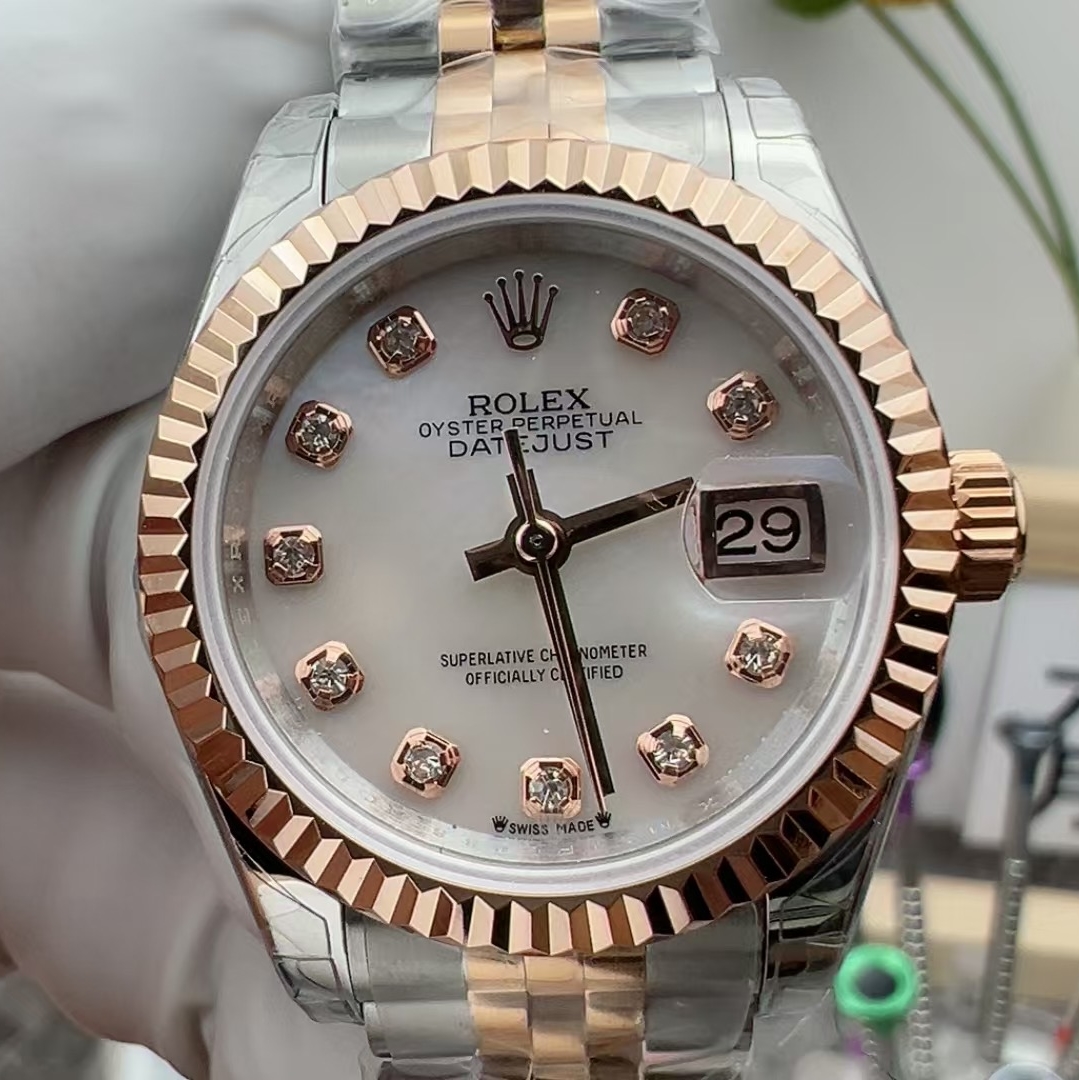 Rolex-Datejust 279171 Ladies 28mm Jubilee Stainless Steel/Rose Gold Mother-Of-Pearl Dial Diamonds Markers GSF A2236 Automatic