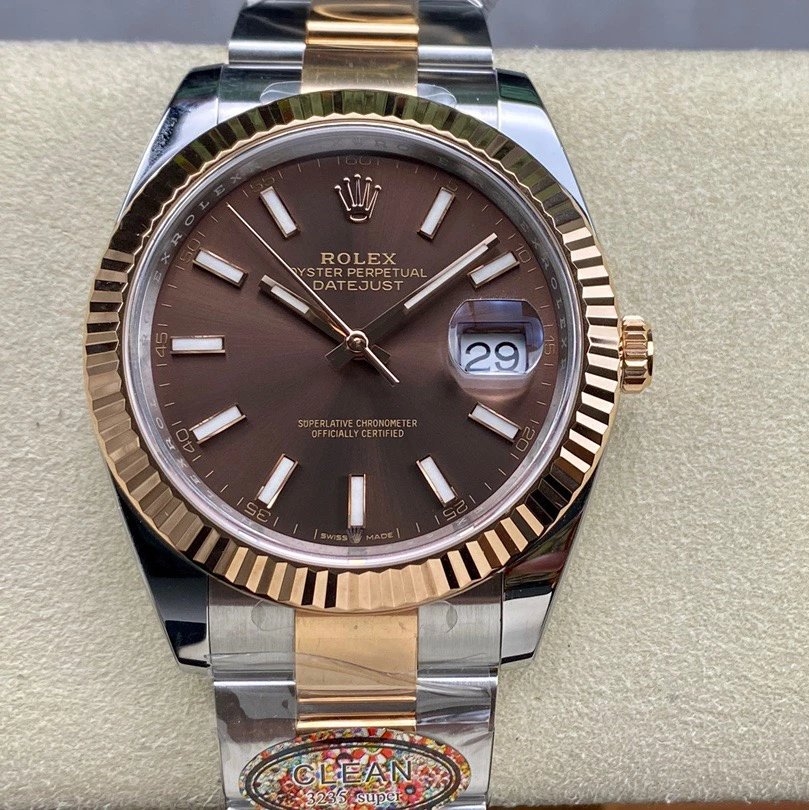 Rolex-Datejust 126331 41mm Oyster Rose Gold/Steel Brown Dial Stick Markers Clean DD3235 Automatic