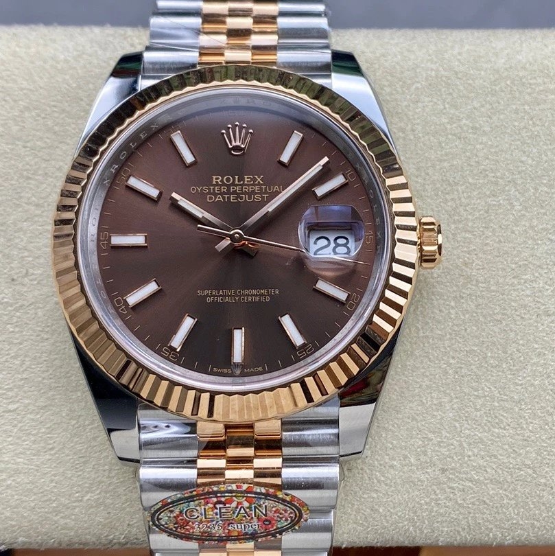 Rolex-Datejust 126331 41mm Jubilee Rose Gold/Steel Brown Dial Stick Markers Clean DD3235 Automatic