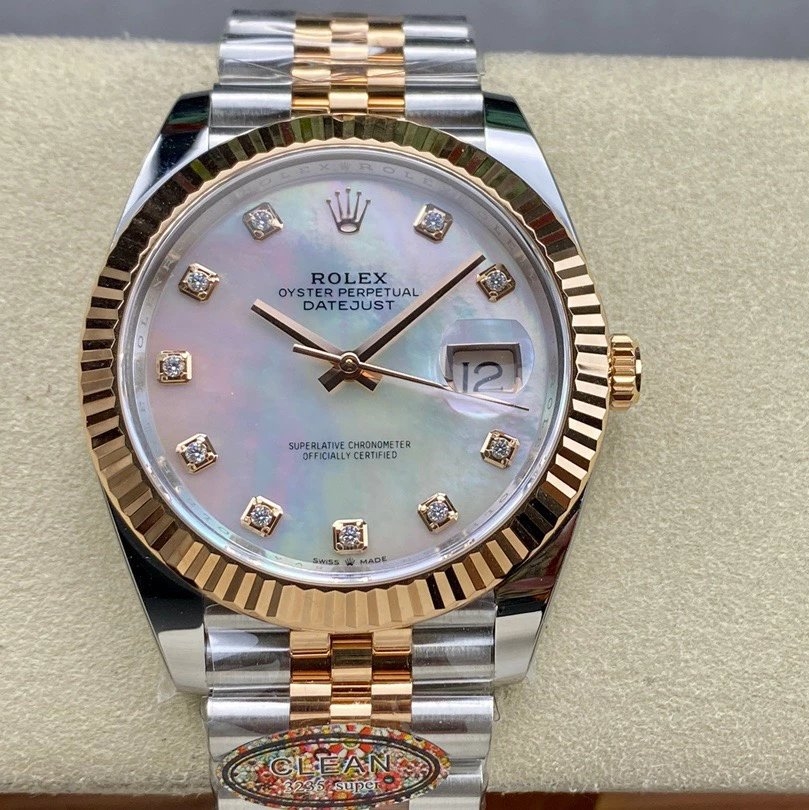 Rolex-Datejust 126331 41mm Jubilee Rose Gold/Steel Mother-Of-Pearl Dial Diamonds Markers Clean DD3235 Automatic